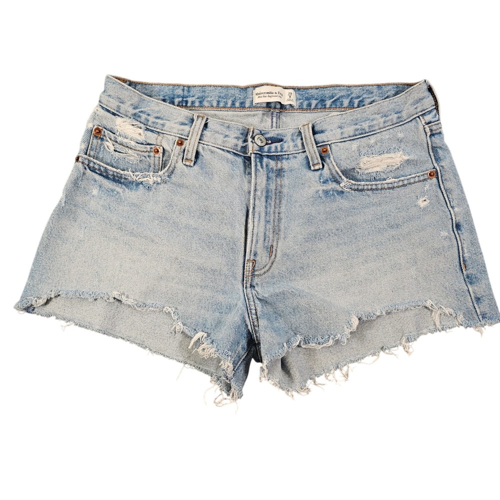 Abercrombie & Fitch Mid Rise Boyfriend Denim Shorts‎ Light Wash Distressed  29